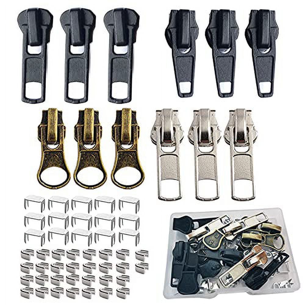 Meikeer 12 Pieces #5 Zipper Slider Repair Kits Black Bronze and Silver Zipper Sliders Zipper Pull Replacement for Metal Plastic and Nylon Coil Jacket