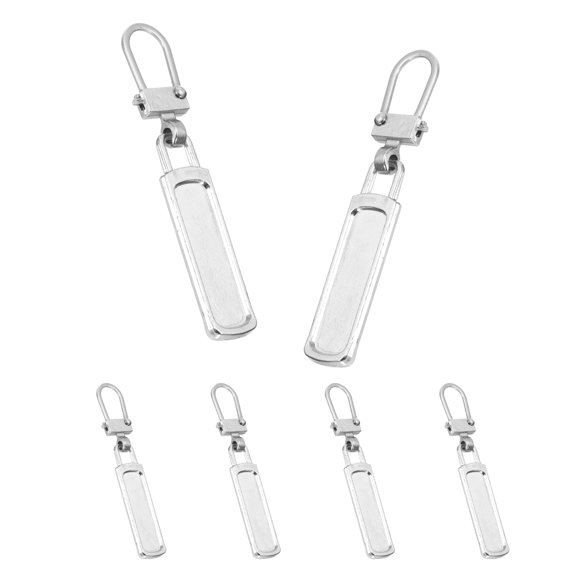 Zipper Pull Charm 6 Pcs 1-2mm Thickness Detachable Zipper Pull Replacement Handle Repair Kits Tabs Lock for Coats Jackets Pants Luggage Suitcase Purse Fasteners, Silver Tone