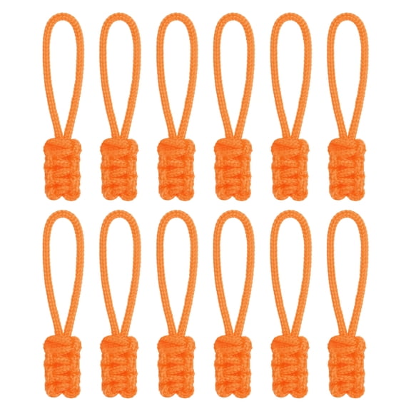Zipper Pull Replacement [12PCS] - Extender Woven Rope Zipper Heads Use for Backpack & Jacket - [Orange]