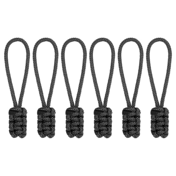 Zipper Pull Replacement [6PCS] - Extender Woven Rope Zipper Heads Use for Backpack & Jacket - [Black]