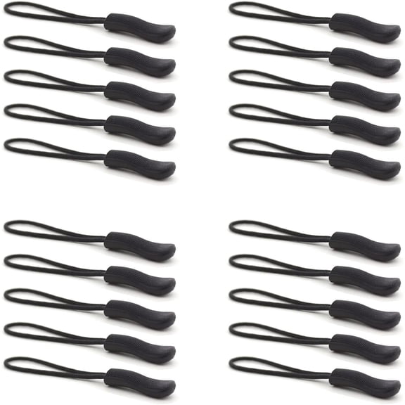 Zipper Pulls, 20PCS Upgraded Zipper Pull, Premium Black Zipper Pull Replacement Zipper Tab Tags Cord Extension Fixer for Luggage, Backpacks, Jackets, Purses, Handbags