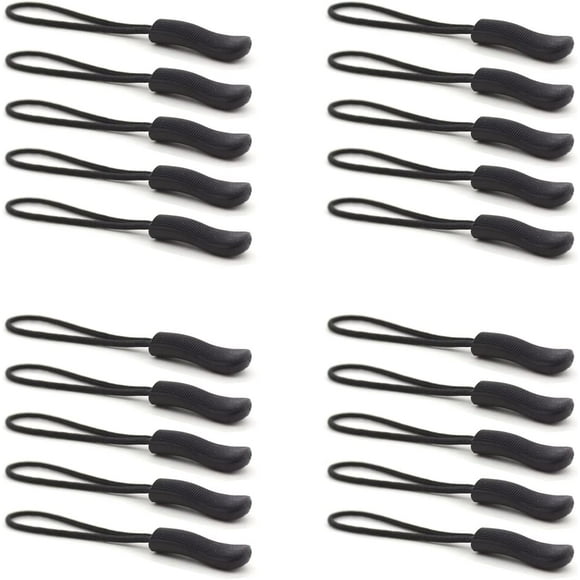 Zipper Pulls, 20PCS Upgraded Zipper Pull, Premium Black Zipper Pull Replacement Zipper Tab Tags Cord Extension Fixer for Luggage, Backpacks, Jackets, Purses, Handbags