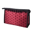 thumbnail image 1 of Zipper Rectangular Black Lace Dotted Meshy Cosmetic Makeup Bag Case Organizer Red, 1 of 1