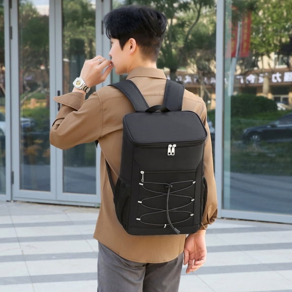 Zipper Reflective Stripe Backpack Heat Insulation Cold Insulation,Gray With Orange