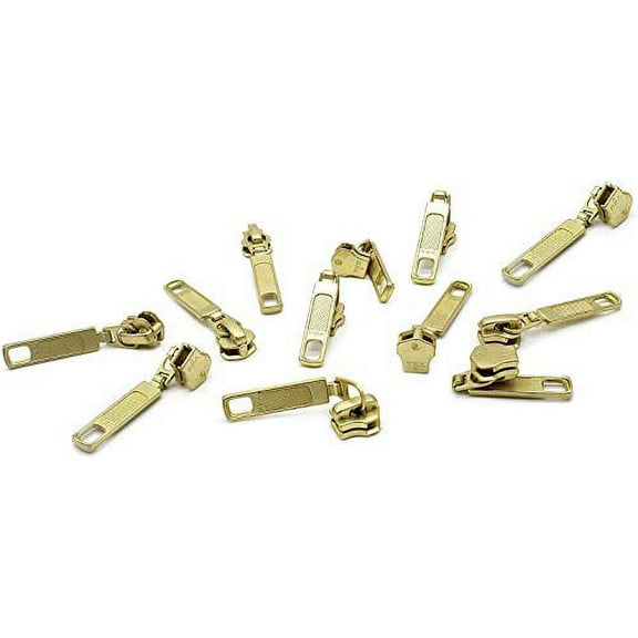 Zipper Repair Kit - #5 Brass YKK Zipper Pulls - Auto Locking Long Pull Slider - Fancy Zipper Slider Replacement - 12 Pulls Per Pack - Made in The United States