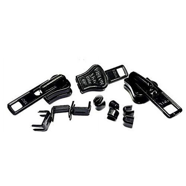 Zipper Repair Kit - #5 YKK Vislon Reversible Sliders - 3 Sliders + 14 Top  Stops - Made in The United States - Color: Black 