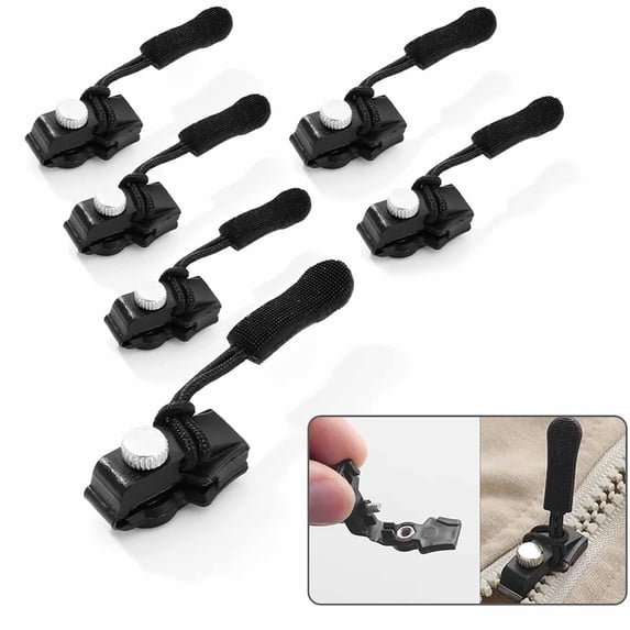 Zipper Repair Kit Replacement Zipper Pull Instant Zipper Slider No Sewing Fix Kit Universal Fastener Set 6PCS Large Medium Small For Bags Jackets Luggage Quick Repair Solution