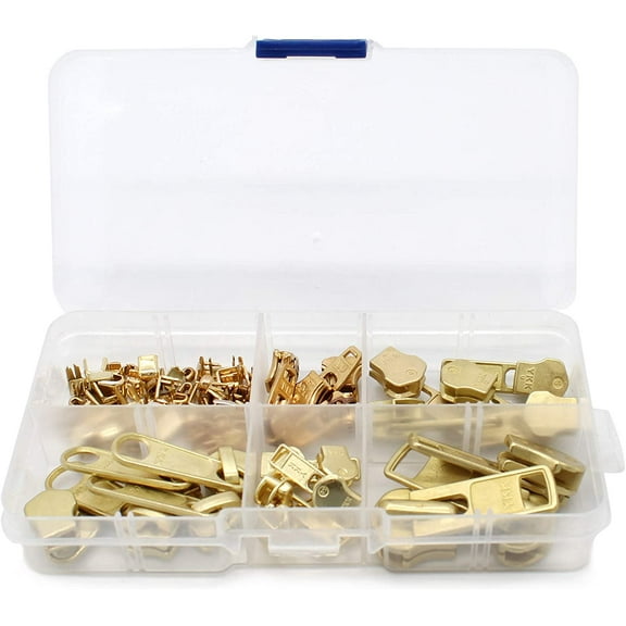 Zipper Repair Kit Solution Metal YKK Assorted Brass Sliders ~Easy Container Storage Sets of #4.5, 5, and #10 Include #4.5, 5 and #10 Top & Bottom Stops Both (Made in USA) 23 Sets