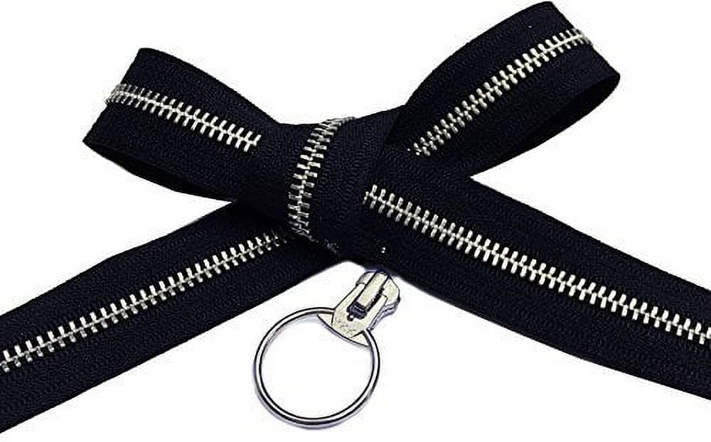 Zipper Repair Kit Solution, YKK #5 Aluminum Metal Zipper Chain 15 Yards Color Black with Your Choice of 12 Pulls of YKK #5 Aluminum Slider - Made in USA (Auto Locking Ring Pull Slider)