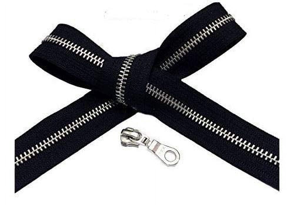Zipper Repair Kit Solution, YKK #5 Aluminum Metal Zipper Chain 15 Yards Color Black with Your Choice of 12 Pulls of YKK #5 Aluminum Slider - Made in USA (Auto Locking Donut Pull Slider)
