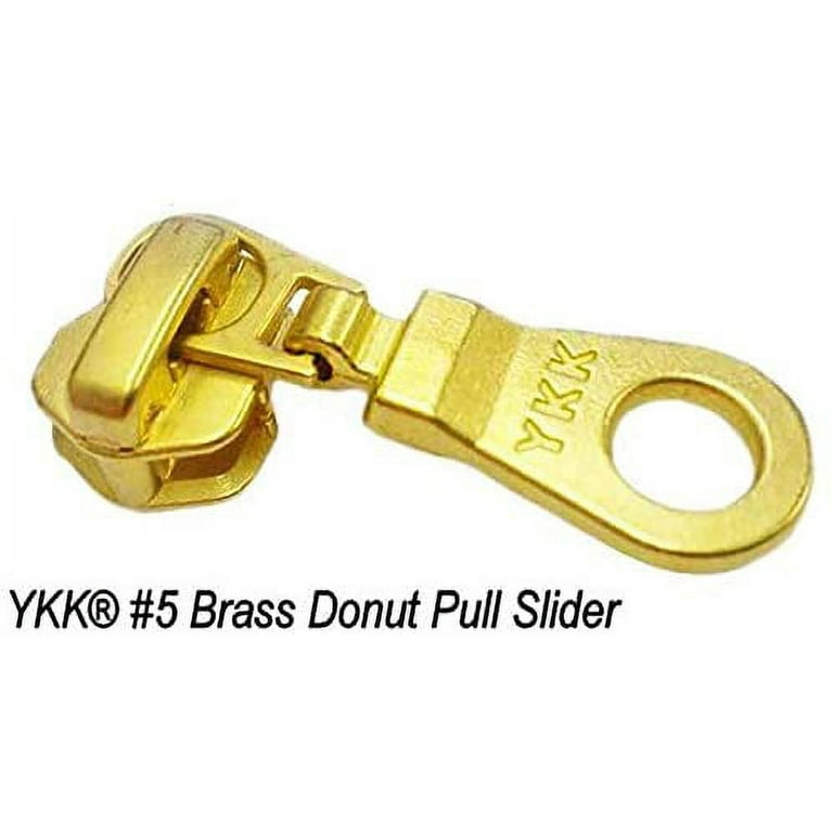 Zipper Repair Kit Solution YKK #5 Zipper Heads - Sliders with Pulls #5 -  YKK Brand Donut Style Pulls - 5pcs with Top and Bottom Stoppers (Brass)