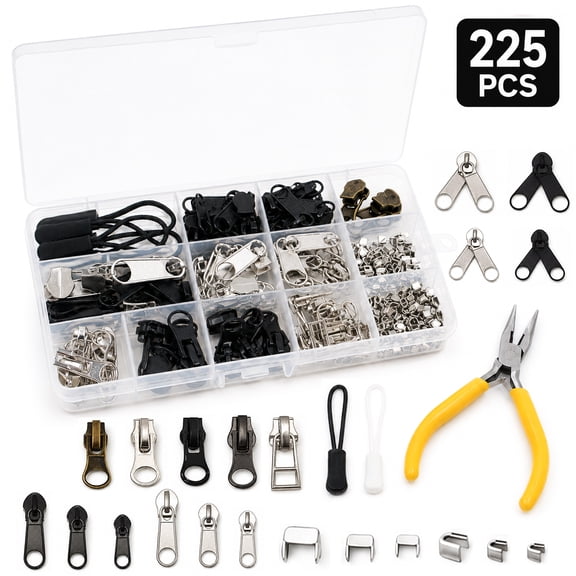 Zipper Repair Kit Zipper Pulls Replacement Zipper with Zipper Install Tool for Clothing Bags Jackets Luggage Backpacks