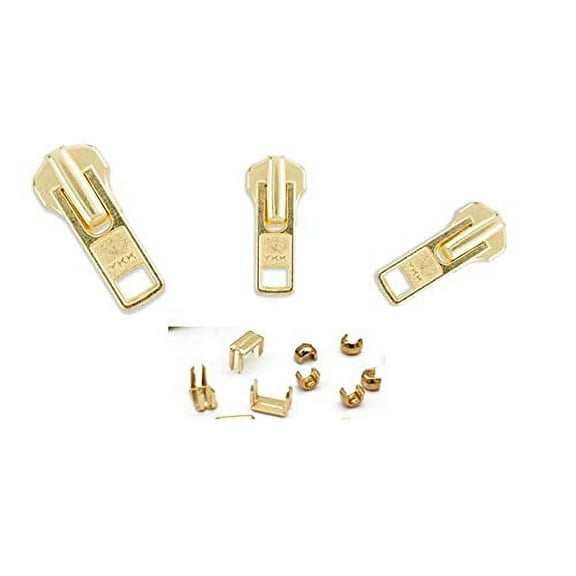 Zipper Repair Solution - #8 Antique Brass YKK Auto Lock Sliders - 3 Sliders Per Pack with Top & Bottom Stops Included - Made in The United States