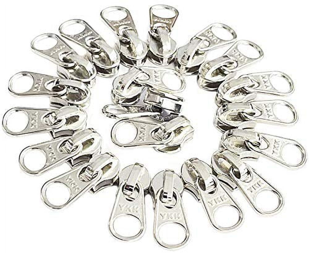 Zipper Repair Solution YKK Zipper Slider #3 DFW Coil Single Non?Lock Pull Short Tab for Coil Chain Only - Black or Aluminum (100 Sliders, Aluminum)
