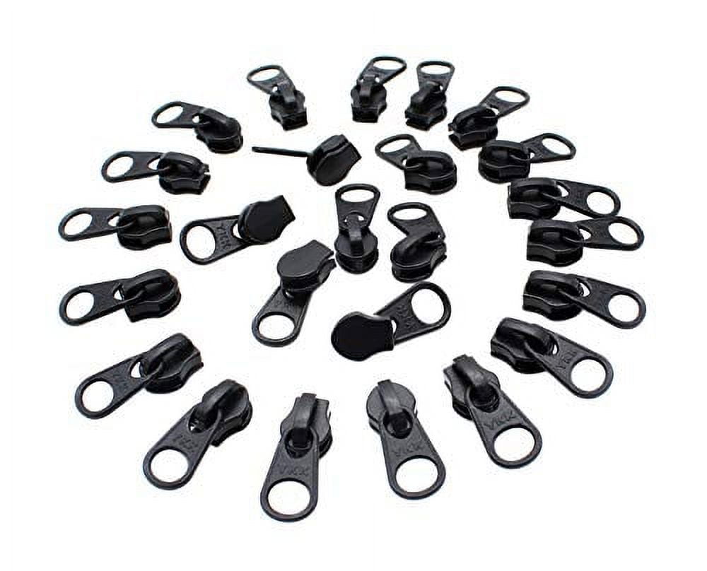 Zipper Repair Solution YKK Zipper Slider #3 DFW Coil Single Non?Lock Pull Short Tab for Coil Chain Only - Black or Aluminum (100 Sliders, Black)