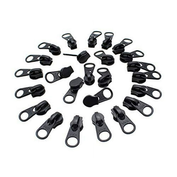 Zipper Repair Solution YKK Zipper Slider #3 DFW Coil Single Non?Lock Pull Short Tab for Coil Chain Only - Black or Aluminum (100 Sliders, Black)
