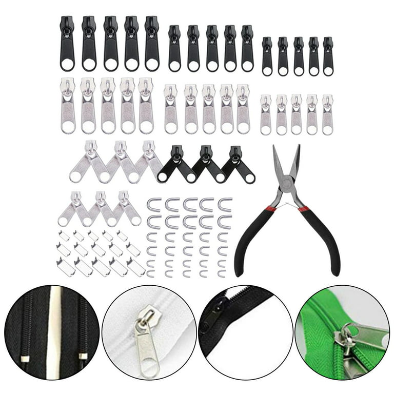 Zipper Repair , Zippers Replacement, Zipper Slider Set with Pliers, great  for Fixing Luggage, Coats, Jean, Jackets, Tents 85PCS 