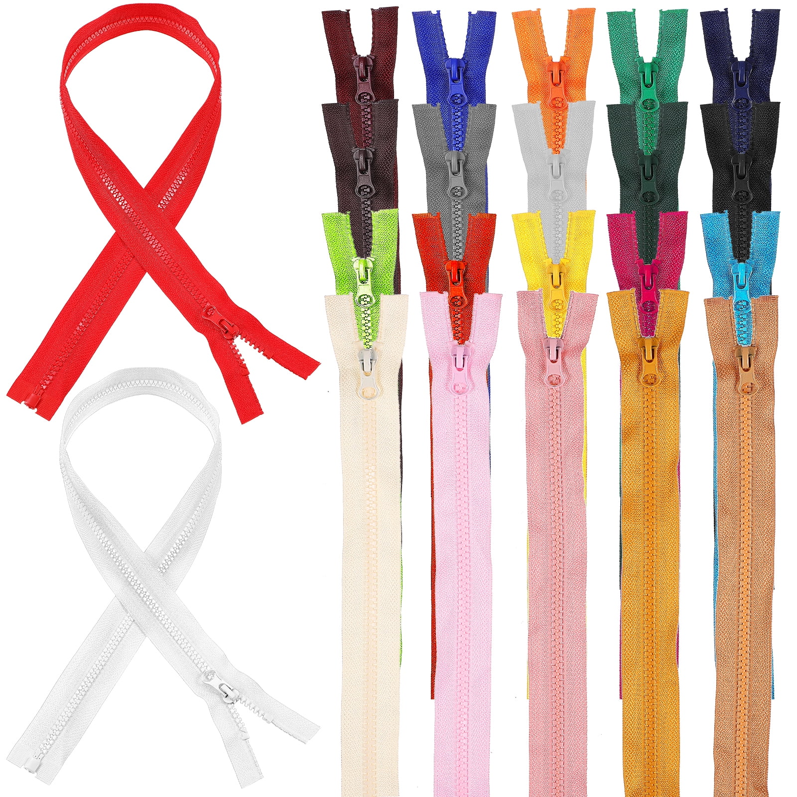 Zipper Replacement Parts Sewing Zips 21 Pcs Resin Double Open Zippers