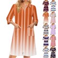 thumbnail image 1 of Zipper Robes for Women Lightweight Loose Fit Bathrobes for Women Zip Up Front 3/4 Length Sleeve Knee Length Striped Fashion Bathrobe Nightgown with Pockets Orange XXL, 1 of 8