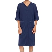 Zipper Robes for Men Quick Dry Bathrobes Short Sleeve Housecoat Lightweight Knee Length Loungewear with Pockets