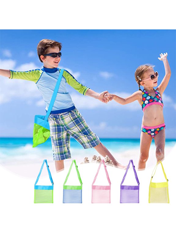 Zipper Secure Kids Sand Gear Organizer - Compact Square Beach Essentials Pouch with Adjustable Mesh Shoulder Strap