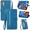 thumbnail image 1 of Zipper Storage Design Wallet Case for Motorola E32, Case for Moto G22,Skin Friendly Feel Leather Case with Magnetic Clasp and Muliti-Card Slots Holster for Moto E32/G22, SZY Blue, 1 of 8