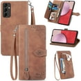 thumbnail image 1 of Zipper Storage Design Wallet Case for Samsung Galaxy A14, Skin Friendly Feel Leather Case with Magnetic Clasp and Muliti-Card Slots Holster for Samsung Galaxy A14 5G/4G,SZY Brown, 1 of 11