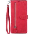 thumbnail image 1 of Zipper Storage Design Wallet Case for Samsung Galaxy A22 4G (Not 5G), Skin Friendly Feel Leather Case with Magnetic Clasp and Muliti-Card Slots Holster for Samsung Galaxy A22 4G,SZY Red, 1 of 9
