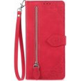 thumbnail image 1 of Zipper Storage Design Wallet Case for Samsung Galaxy A22 4G (Not 5G), Skin Friendly Feel Leather Case with Magnetic Clasp and Muliti-Card Slots Holster for Samsung Galaxy A22 4G,SZY Red, 1 of 17