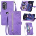 thumbnail image 1 of Zipper Storage Design Wallet Phone Case for Motorola Edge 2022, Skin Friendly Feel Leather Case with Magnetic Clasp and Muliti-Card Slots Holster for Moto Edge 2022,SZY Purple, 1 of 8