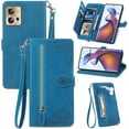 thumbnail image 1 of Zipper Storage Design Wallet Phone Case for Motorola Edge 30 Fusion, Skin Friendly Feel Leather Case with Magnetic Clasp and Muliti-Card Slots Holster for Moto Edge 30 Fusion,SZY Blue, 1 of 8
