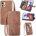 thumbnail image 1 of Zipper Storage Design Wallet Phone Case for Motorola Edge 30 Fusion, Skin Friendly Feel Leather Case with Magnetic Clasp and Muliti-Card Slots Holster for Moto Edge 30 Fusion,SZY Brown, 1 of 11