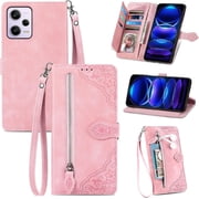 Zipper Storage Wallet Case for Redmi Note 12 Pro 5G, Case for Xiaomi Poco X5 Pro,Skin Friendly Feel Leather Case with Muliti-Card Slots Holster for Poco X5 Pro/Note 12 Pro,SZY Pink