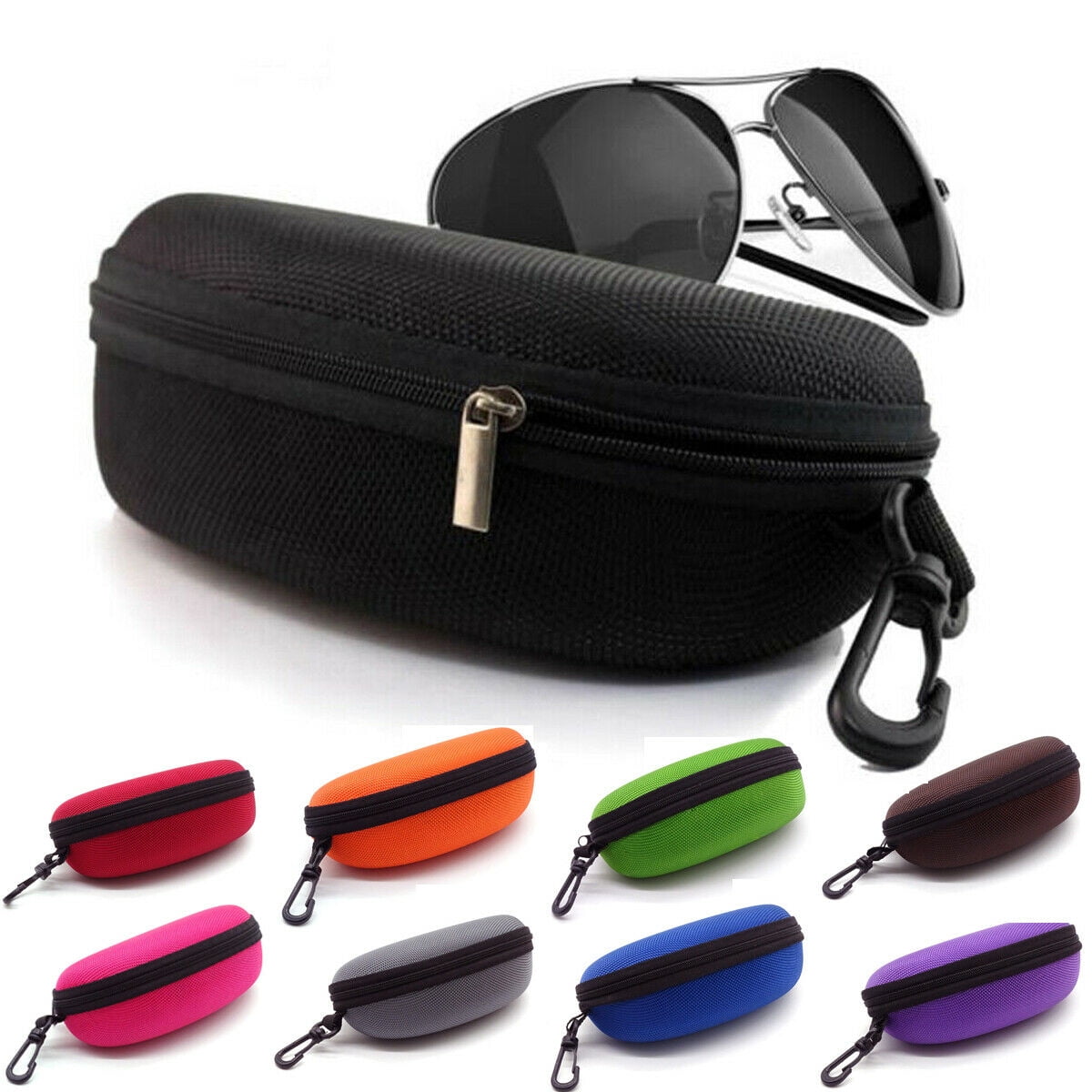 TSV Sunglasses Case, Portable Zipper Glasses Box, Hard EVA Eyeglass  Protector with Hook, 5 Colors