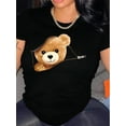thumbnail image 1 of Zipper Teddy Bear Graphic Women'S Casual Round Neck Short Sleeve T-Shirt - Blue with Adorable Bear Design, Soft & Comfortable Fit for Casual Attire, 1 of 5