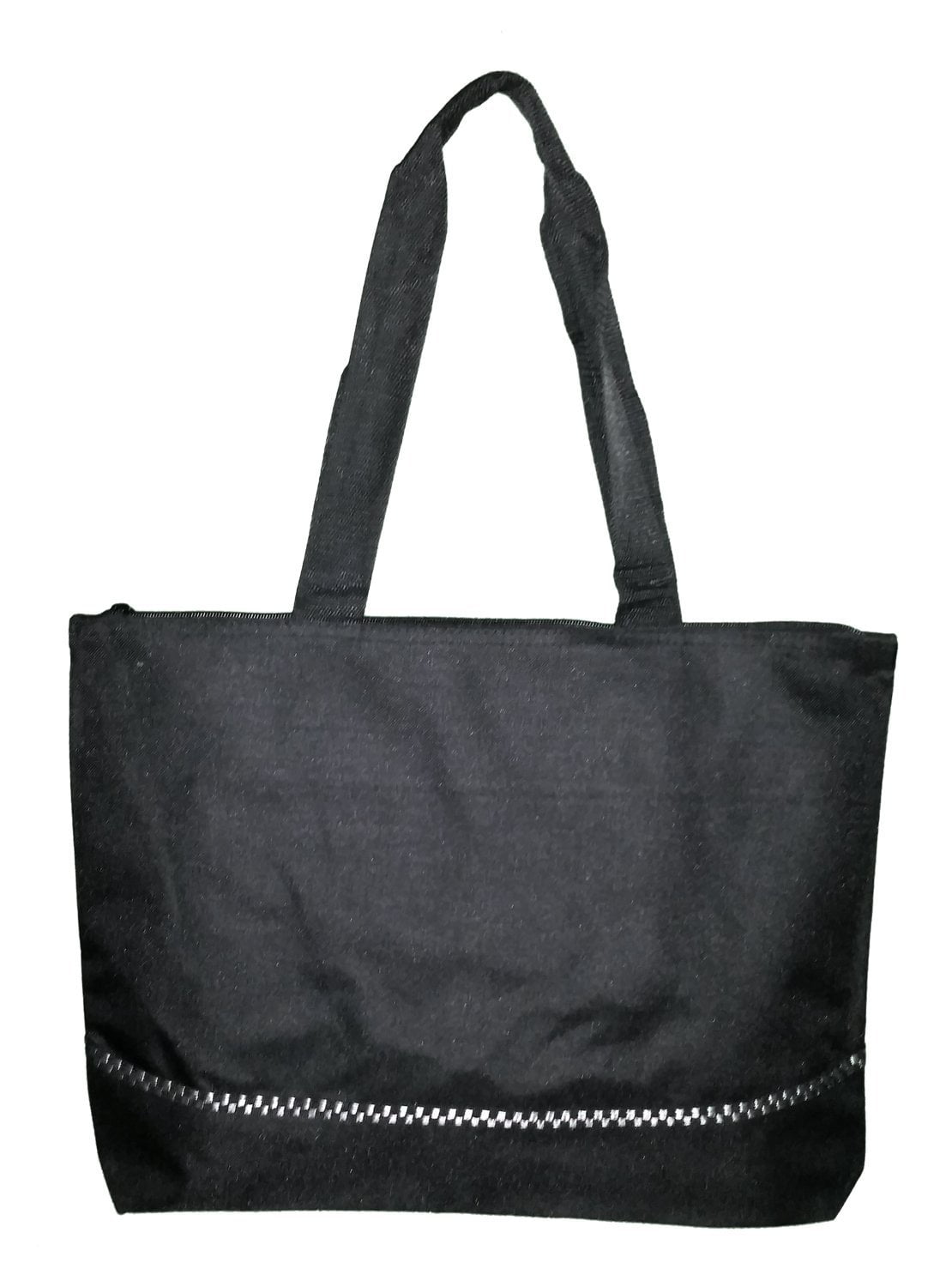 Zipper Top Black with Accent Stripe Poly Tote Bag 