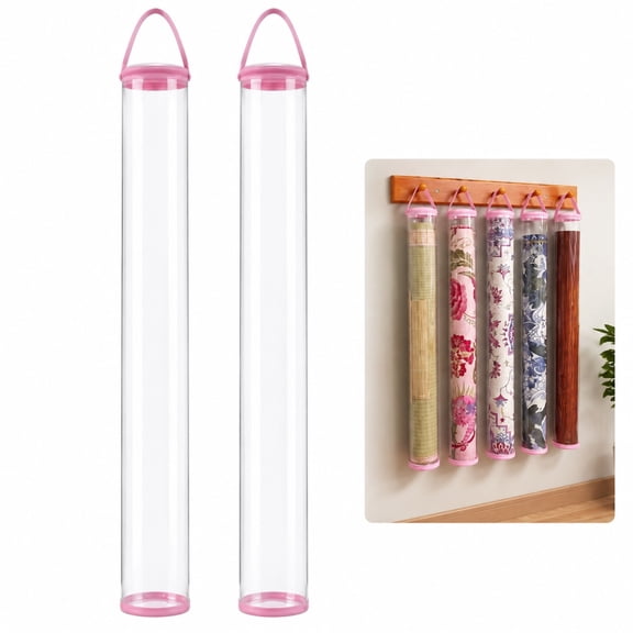 Zipper Top Clear Roll Storage Tube 2 Pack 35.43 Inch Carry Tube with Handle for Mahjong Mat Poster Artwork and Document Storage (Pink)
