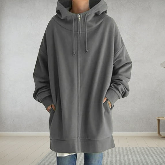 Zipper Up Hoodies Sweatshirts for Women Plus Size S-5X Long Sleeve Coats with Pockets Casual Solid Loose Comfort Outerwear Jackets