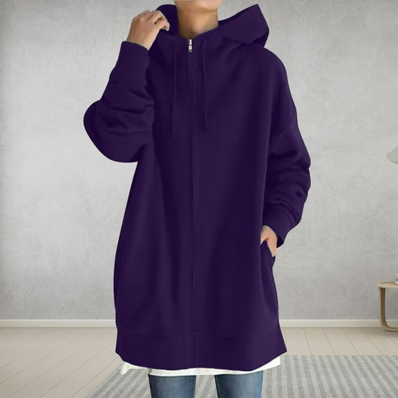 Zipper Up Hoodies Sweatshirts for Women Plus Size S-5X Long Sleeve Coats with Pockets Casual Solid Loose Comfort Outerwear Jackets