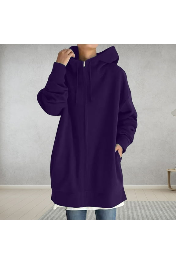 Zipper Up Hoodies Sweatshirts for Women Plus Size S-5X Long Sleeve Coats with Pockets Casual Solid Loose Comfort Outerwear Jackets