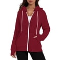 thumbnail image 1 of Zipper Up Hoodies for Women with Pockets Thumb-Hole Fleece Lined Sweatshirts Ladies Casual Long Sleeve Solid Slim Comfort Outerwear Coats, 1 of 8