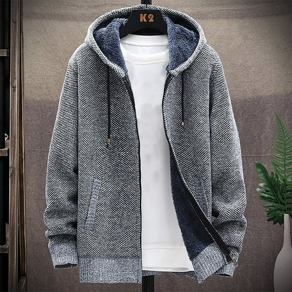 Zipper Up Jackets for Men with Hoodies and Pockets Thermal Warm Coats Casual Long Sleeve Loose Sherpa Winter Outerwear Jacket