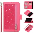 thumbnail image 1 of Zipper Wallet Case for Apple iPhone 11 Pro 5.8 Inch, Allytech Bling Glitter Leather Case with 9 Credit Card Holder Flip Magnetic Closure Stand Cover with Cash Pocket and Hand Strap, Rose, 1 of 9