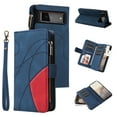 thumbnail image 1 of Zipper Wallet Case for Google Pixel 6 Large Capacity Card Slots Holder Magnetic Clasp Cover, Luxury PU Leather Anti-Shock Flip Folio Case with Kickstand Wrist Strap Handbag Protective Case,Blue, 1 of 7