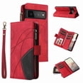 thumbnail image 1 of Zipper Wallet Case for Google Pixel 6 Pro Large Capacity Card Slots Holder Magnetic Clasp Cover, Luxury PU Leather Anti-Shock Flip Folio Case with Kickstand Wrist Strap Handbag Protective Case,Red, 1 of 7