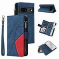 thumbnail image 1 of Zipper Wallet Case for Google Pixel 7 Large Capacity Card Slots Holder Magnetic Clasp Cover, Luxury PU Leather Anti-Shock Flip Folio Case with Kickstand Wrist Strap Handbag Protective Case,Blue, 1 of 8