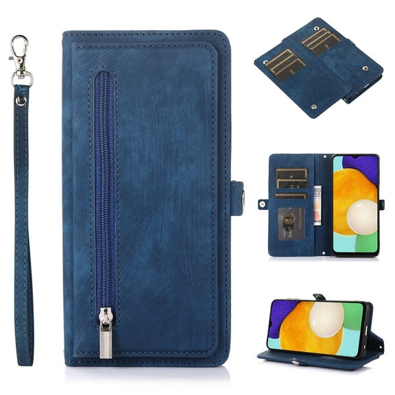 Zipper Wallet Case for Google Pixel 9 / 9 Pro with Wrist Strap, Premium PU Leather Folding Kickstand Card Holder Flip Case Magnetic Closure Full Body Protection for Google Pixel 9 / 9 Pro, Blue