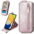 thumbnail image 1 of Zipper Wallet Case for Samsung Galaxy A03S with Card Holder Slot, PU Leather Adjustable Kickstand Flip Handbag Phone Cover for Samsung Galaxy A03S SDLL Rose Gold, 1 of 14