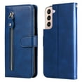 thumbnail image 1 of Zipper Wallet Case for Samsung Galaxy A34 5G, Glossy Luxury Faux PU Leather Soft Silicone Shockproof Flip Folio Cover with Card Slots Pocket Magnetic Clasp Kickstand Fashion Case, Blue, 1 of 9