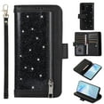thumbnail image 1 of Zipper Wallet Case for Samsung Galaxy S20 6.2", Allytech Bling Glitter Leather Case with 9 Credit Card Holder Flip Magnetic Closure Stand Cover with Cash Pocket and Hand Strap,Black, 1 of 1